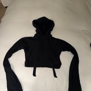 Are You Am I Black Cropped Hoodie with Drawstring